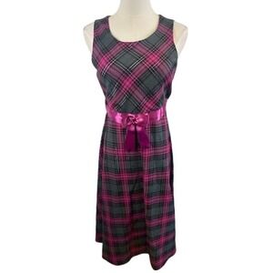Bonnie‎ Jean Plaid Dress Sleeveless Pink Gray Ribbon Tie Girls Size 16